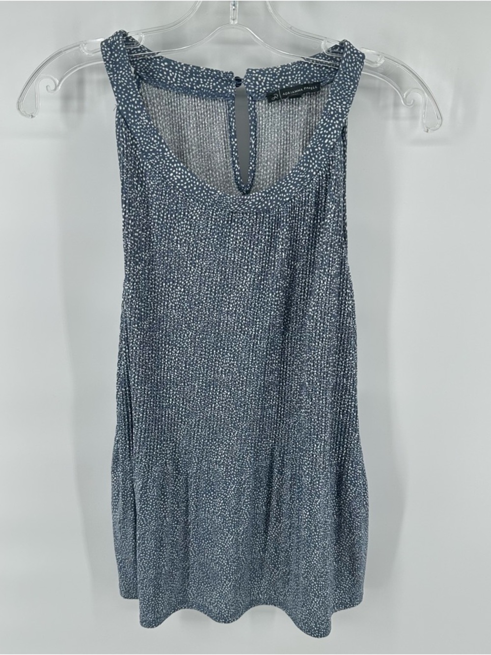 Adrianna Papell Sleeveless Blue White Polka Dot Pleated Blouse Soft Elegant XL